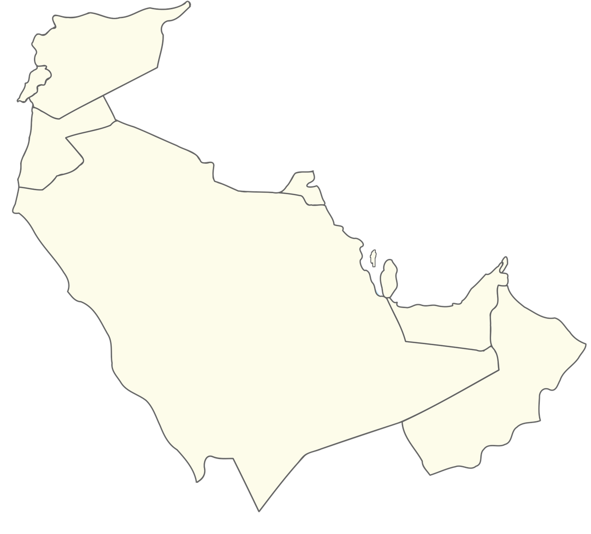 Map of the countries where Sarrif operates: Bahrain, Jordan, Kuwait, Lebanon, Oman, Qatar, Saudi Arabia, Syria, and the United Arab Emirates